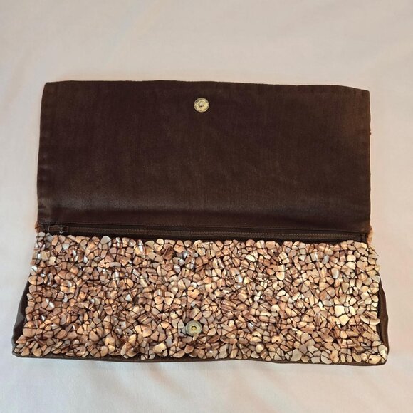 MOYNA Vintage Seashell Clutch, Shell Covered Fold Over Purse, Long Slim Clutch - Picture 3 of 13